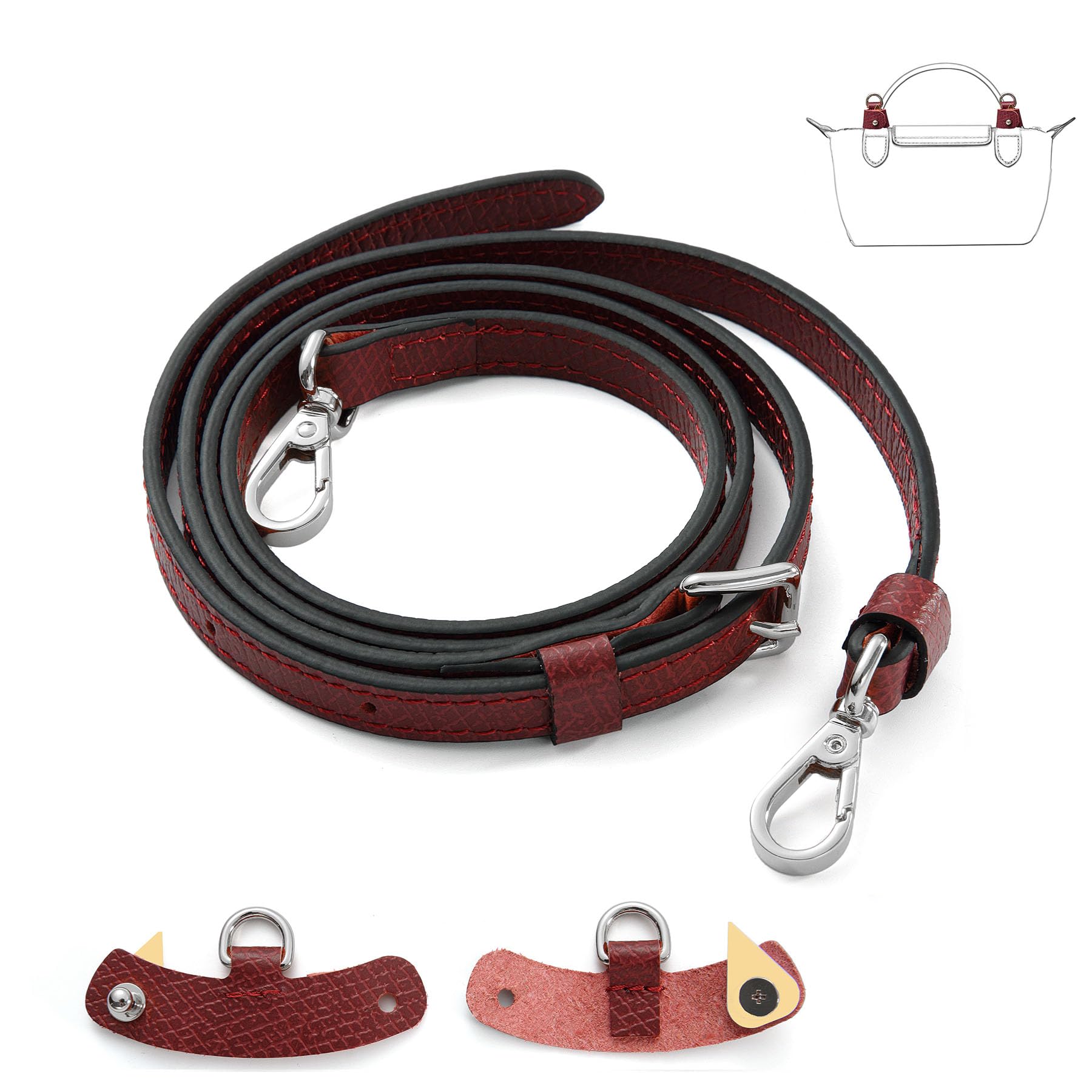 Crossbody Strap Compatible for Longchamp LP Xtra XS Pouch, Conversion Kit,Silver Hardware