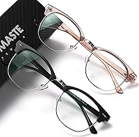 Vista 18 de Lentes de bloqueo de luz azul, vintage, medio marco, lente transparente UV, antifatiga ocular, gafas de juegos para computadora para mujeres