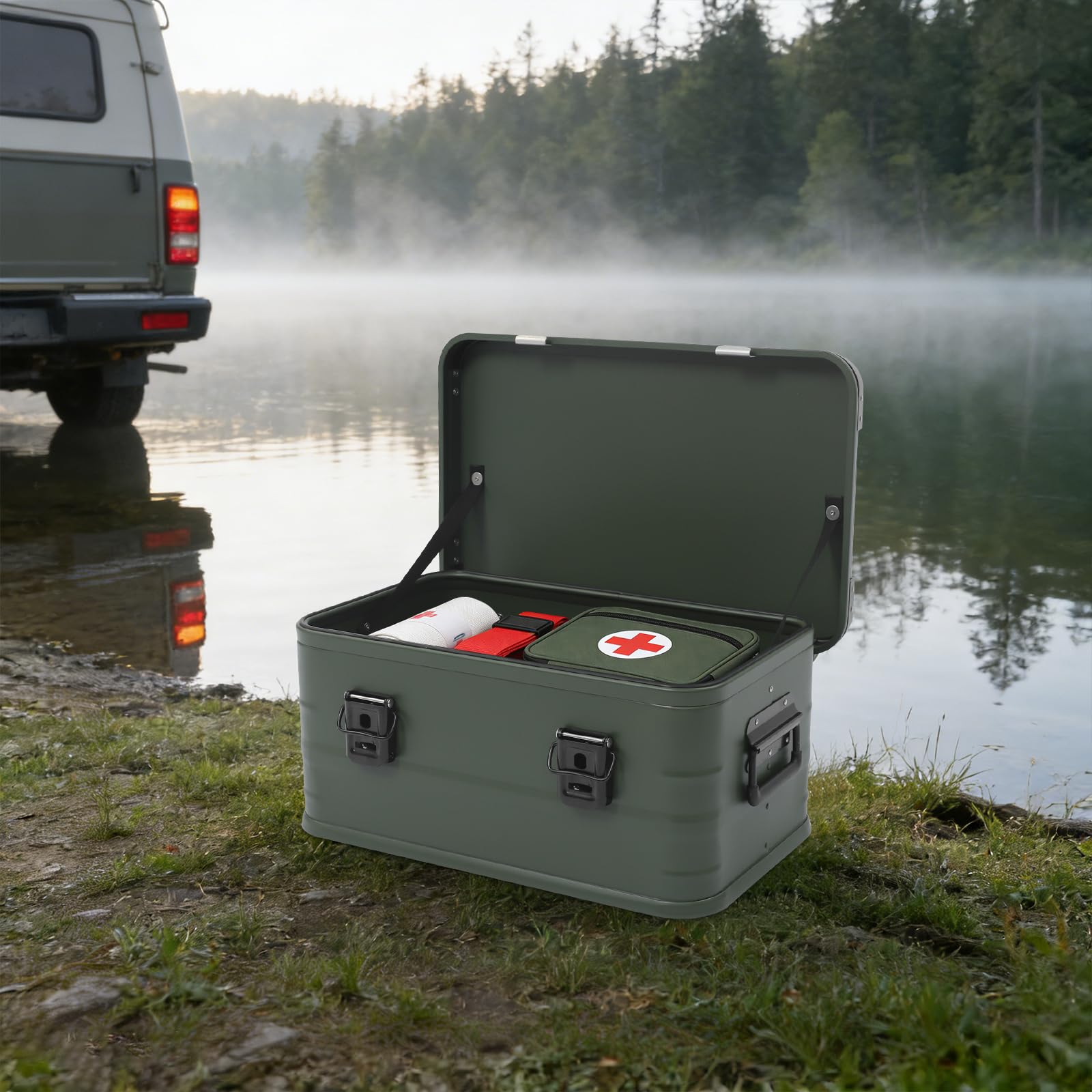 Picknick-Aufbewahrungsbehälter Aufbewahrungsbox (Armeegrün,30 l/7,93 gal)