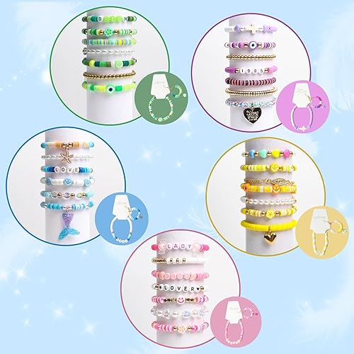 Miniatura 5 de THRELE Kit de fabricación de pulseras de cuentas de arcilla de 18000 piezas, 6 cajas de 96 colores, kit de fabricación de joyas de amistad, juego de