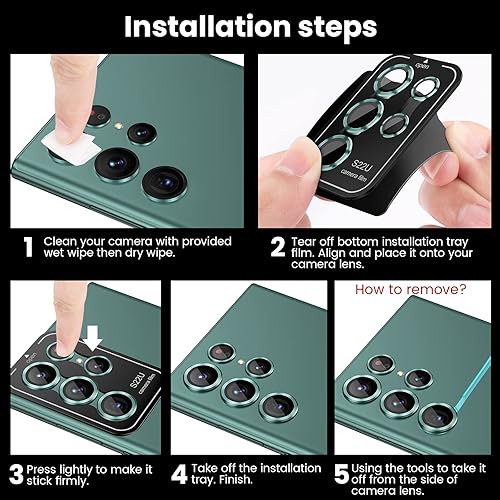 Miniatura 25 de Tensea Protector de lente de cámara Samsung Galaxy S22 Ultra, protector de pantalla de vidrio templado 9H, anillo individual de metal, S22 Ultra 5G