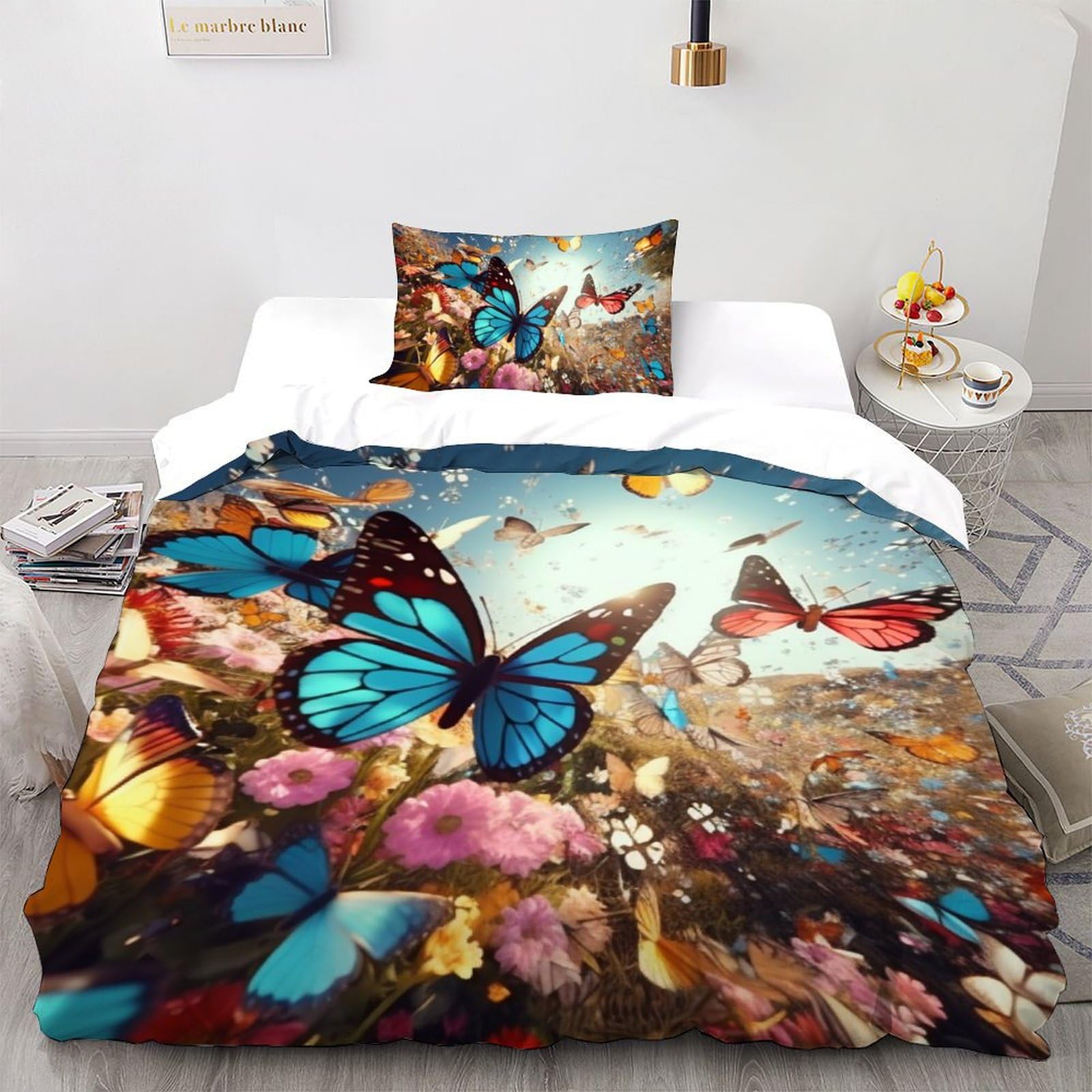 Parure de lit adulte fermeture éclair housse de couette microfibre 135x200cm motif animal sauvage