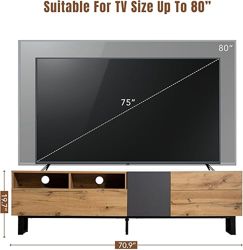 Miniatura 6 de Merax Moderno centro de entretenimiento para TV con 3 gabinetes y estantes abiertos, soporte de TV de madera para televisores de hasta 80 pulgadas
