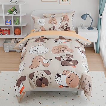 Dog Kids Bedding Set for Girls Boys, Ultra Soft Microfiber Comforter Set Full Size 4-Pieces, Dogs Comforters Bed Sets for Kid Tween Teen Bedroom Decor