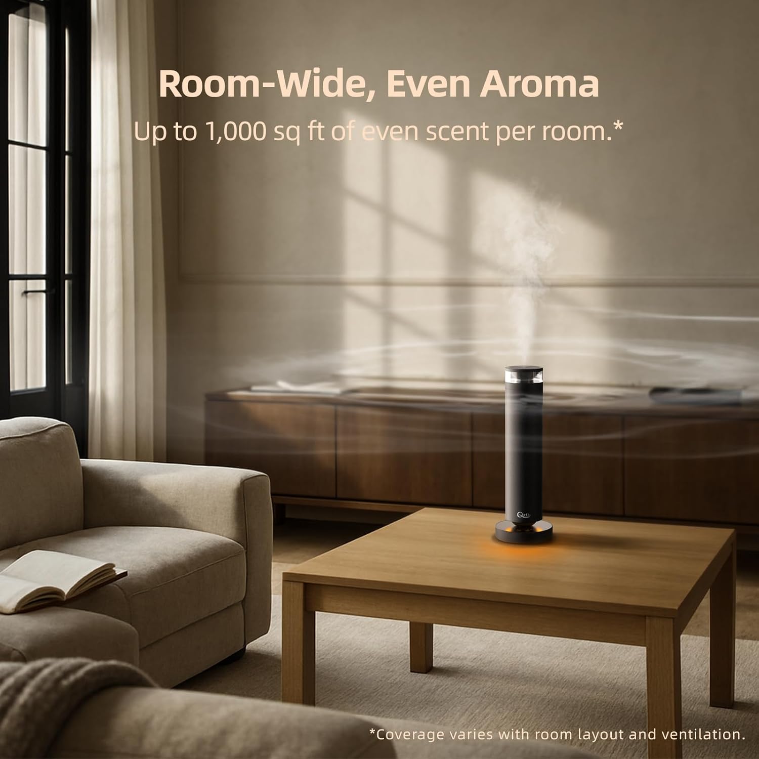 A5 Waterless Essential Oil Diffuser Starter Kit – 1000 Sq Ft Large Room Waterless Diffuser for Home, Hotel Scent Diffuser with Remote Control & Halo Light, Includes 4×40ml Oils, Black Aluminum - Image 3