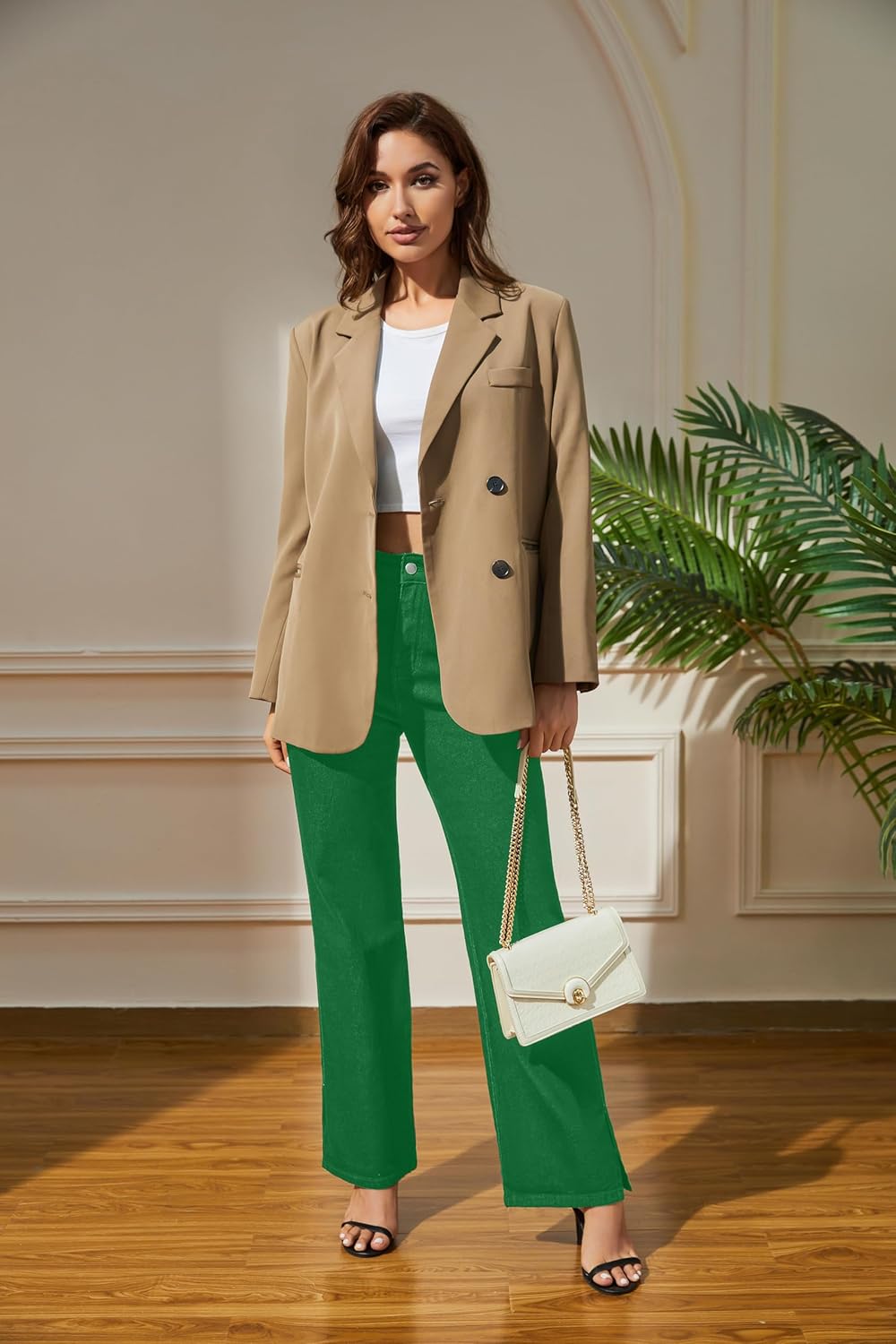 Womens Jeans High Waisted Stretchy Straight Leg Split Hem Jeans for Women Trendy Classic Denim - Image 2