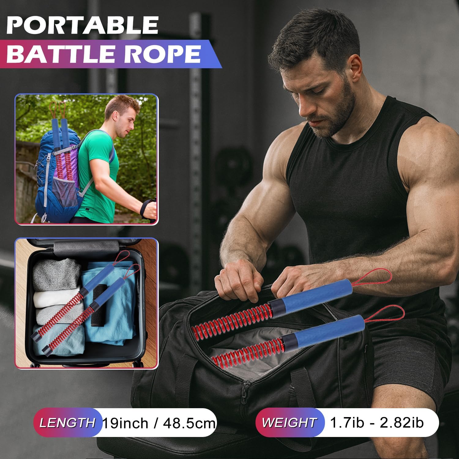 Upgraded Ropeless Battle Ropes for Home Gym,Four Adjustable Weight 1.7-2.8 lb, Weighted Workout Cords for HIIT, Strength, and Low-Impact Cardio Training, Home Gyms to Burn