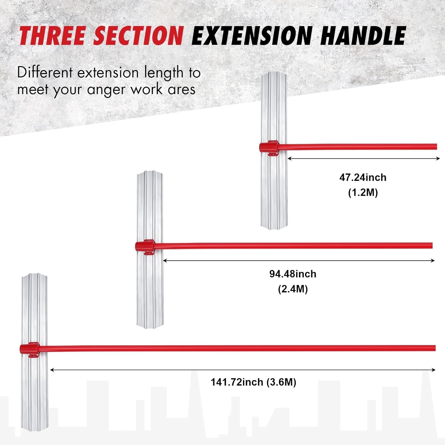 Bull Float Aluminum Magnesium Alloy Concrete Float 48"x8", Square Edge Concrete Float with 47.2‘’ Extendable Handles x 4, Concrete Bull Float Tools Kit for Concrete Finishing