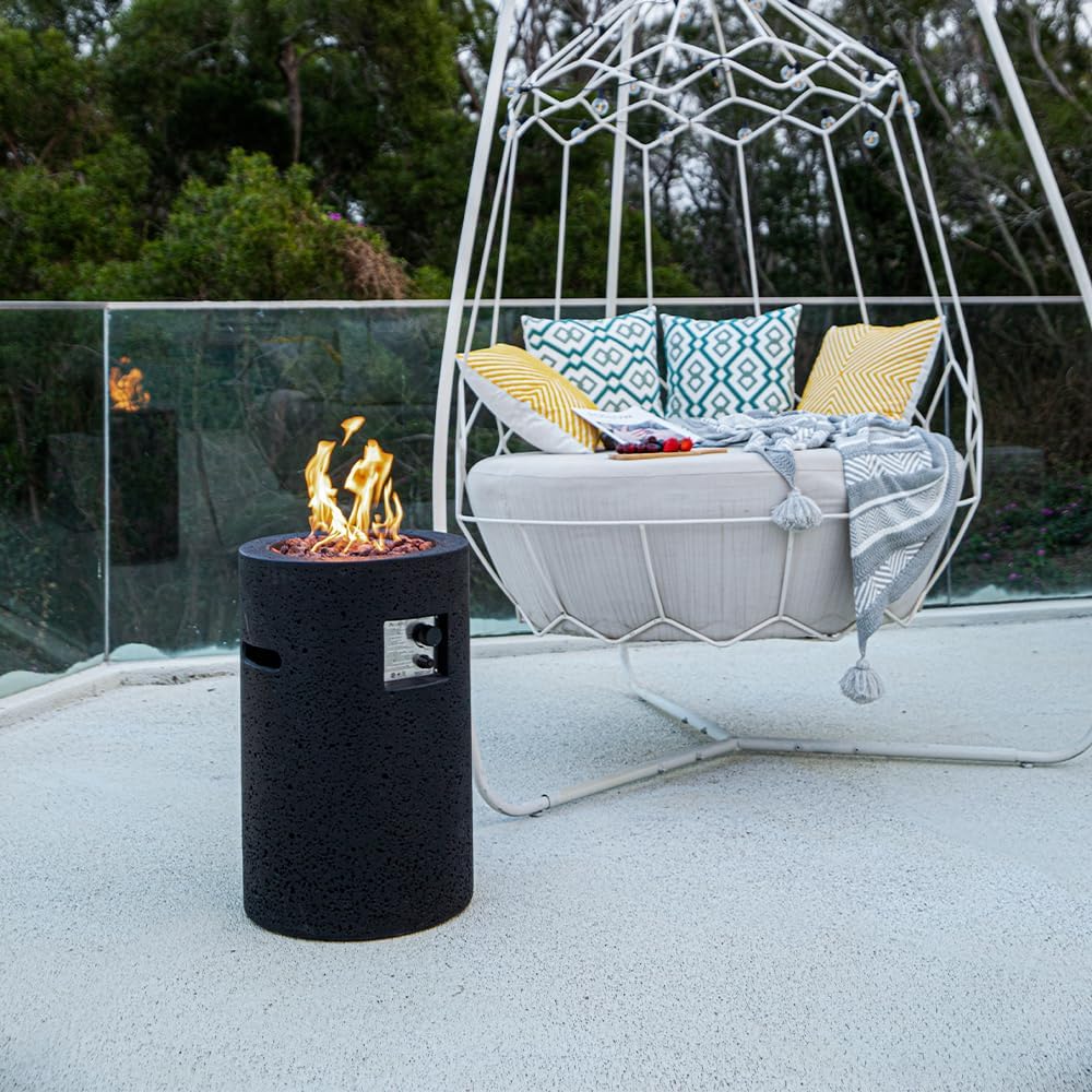 Lava Tube Concrete Fire Pit 18" x 18" Outdoor Patio Firepit Includes Lava Rocks Modern Fire Pits & Outdoor Fireplaces for Garden, Deck, Indoor & Outdoor Heating