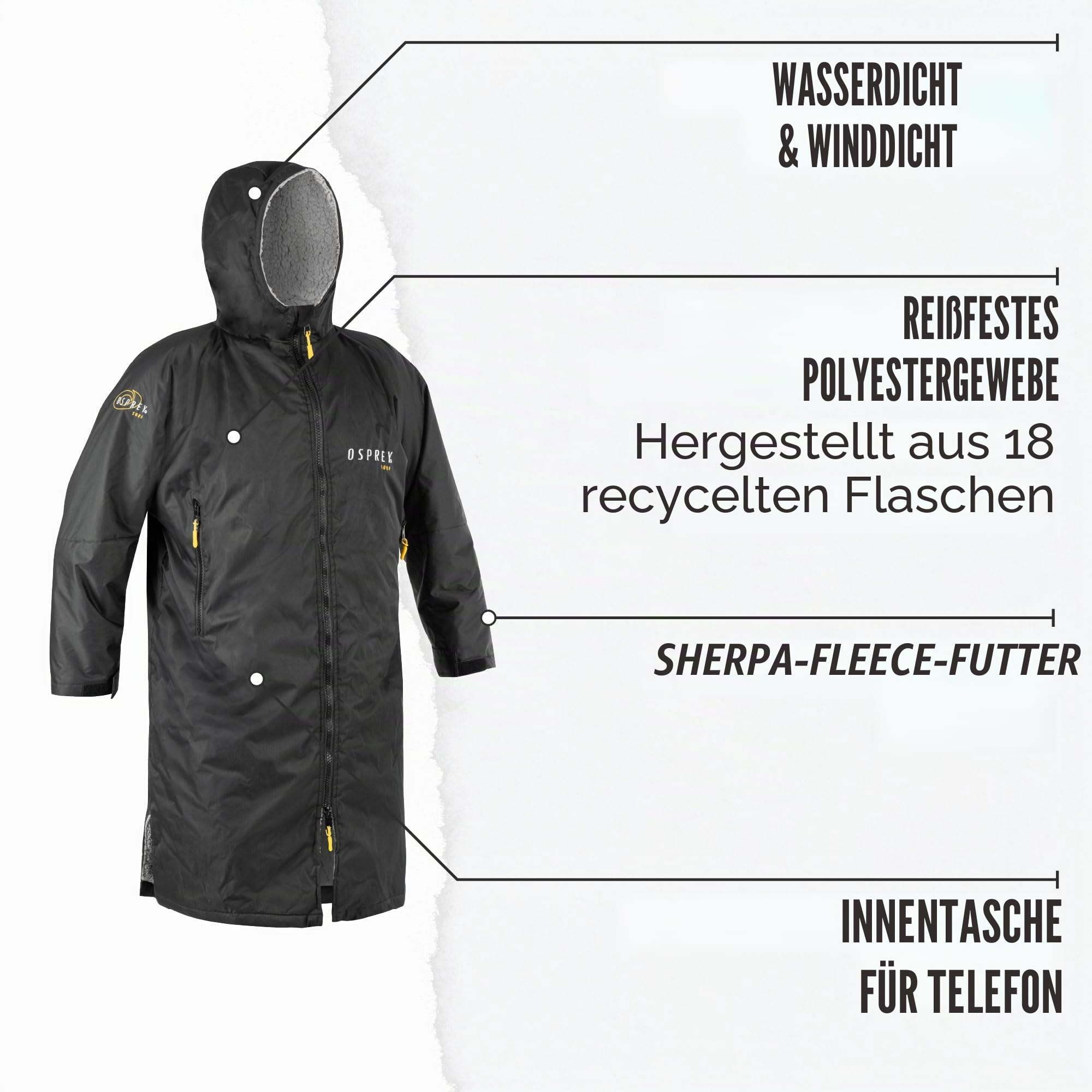 Osprey, Wickelmantel für Erwachsene und Kinder, Surfen und Schwimmen, mit Sherpa-Fleece-Stoff, wasserdicht und winddicht, mehrere Farben