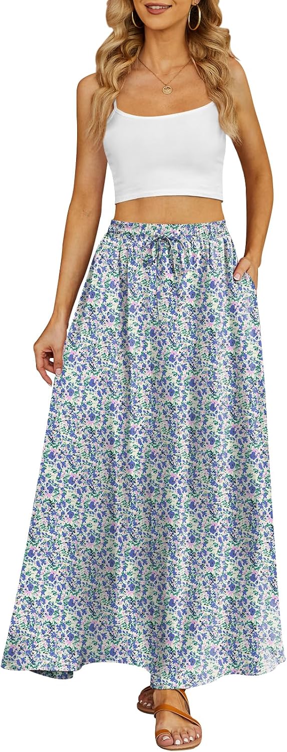 Women's Maxi Skirt Flowy High Waist Casual Long Skirts with Pockets thumbnail