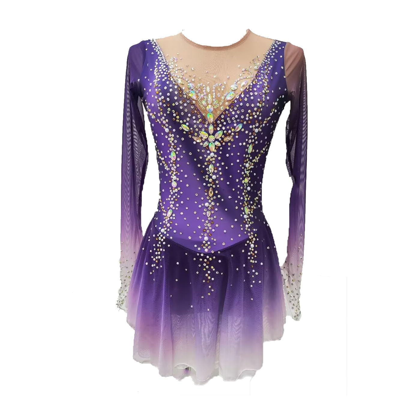 Eiskunstlauf Kleider Für Mädchen Rhythmische Sport Gymnastik Trikots Mit Farbverlauf Eiskunstlauf Wettkampfrock Winter Sport Kleidung Mit Glitzernden Strasssteinen