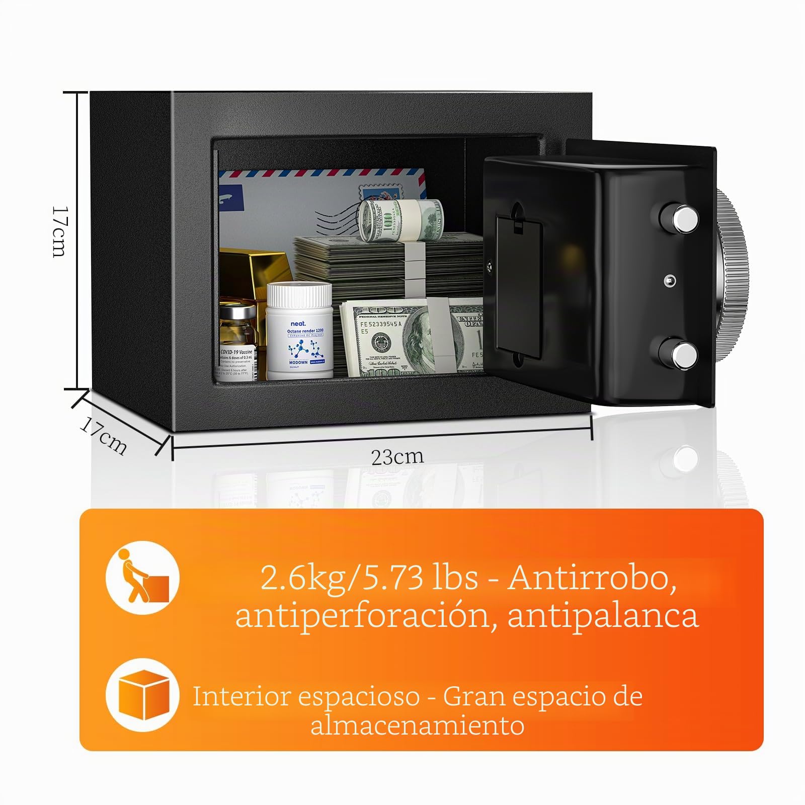WASJOYE Mini Caja Fuerte - Caja de Seguridad para Niños con Teclado Digital y Cerradura de Llave de Seguridad - Pequeña Caja Fuerte para el Hogar, Negocios, Oficinas, Dinero, Joyas, Pasaportes, 6.6L