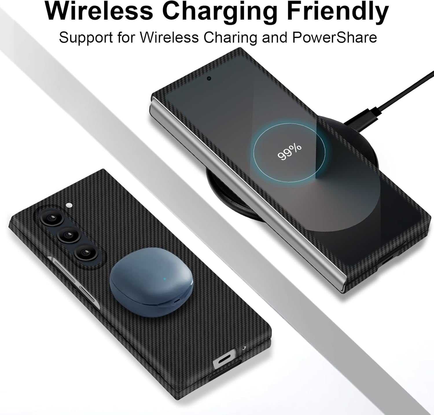 Slim and Thin Carbon Fiber Case for Samsung Galaxy Z Fold 6 Compatible with MagSafe, 600D Aramid Fiber Z Fold6 Cover with Magnetic for Men and Women, Matte Black Gray