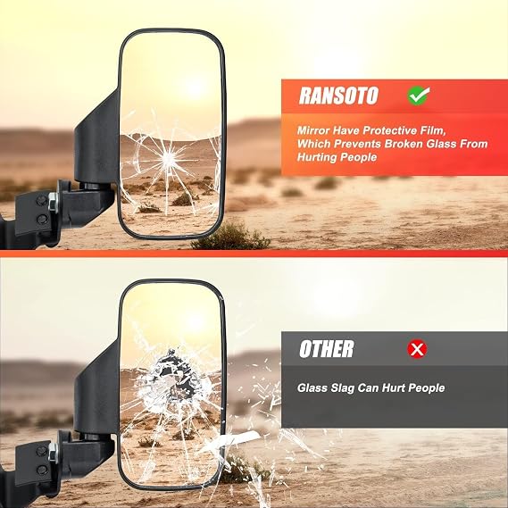 Ranger Side Mirror, UTV Rear View Mirror Compatible with Polaris Ranger XP 500, 570, 900, 900 Crew, 1000, 1000 Crew, Ranger Diesel, ETX/EV, General 1000, Can-Am Defender, Maverick Trail