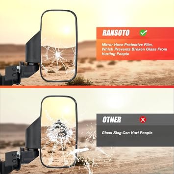 Ranger Side Mirror, UTV Rear View Mirror Compatible with Polaris Ranger XP 500, 570, 900, 900 Crew, 1000, 1000 Crew, Ranger Diesel, ETX/EV, General 1000, Can-Am Defender, Maverick Trail