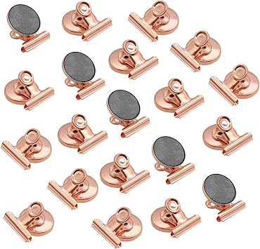 Coideal Fridge Magnetic Clips Round - 20 Pack Strong Metal Refrigerator Magnet Clip 30mm Wide Scratch-Free for Whiteboard School Teaching Office Kitchen Use Rose Gold