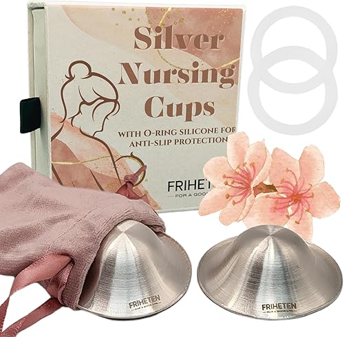 FRIHETEN - Las copas de lactancia originales de plata, protección para pezones, copas plateadas para pezones, tazas de lactancia plateadas para