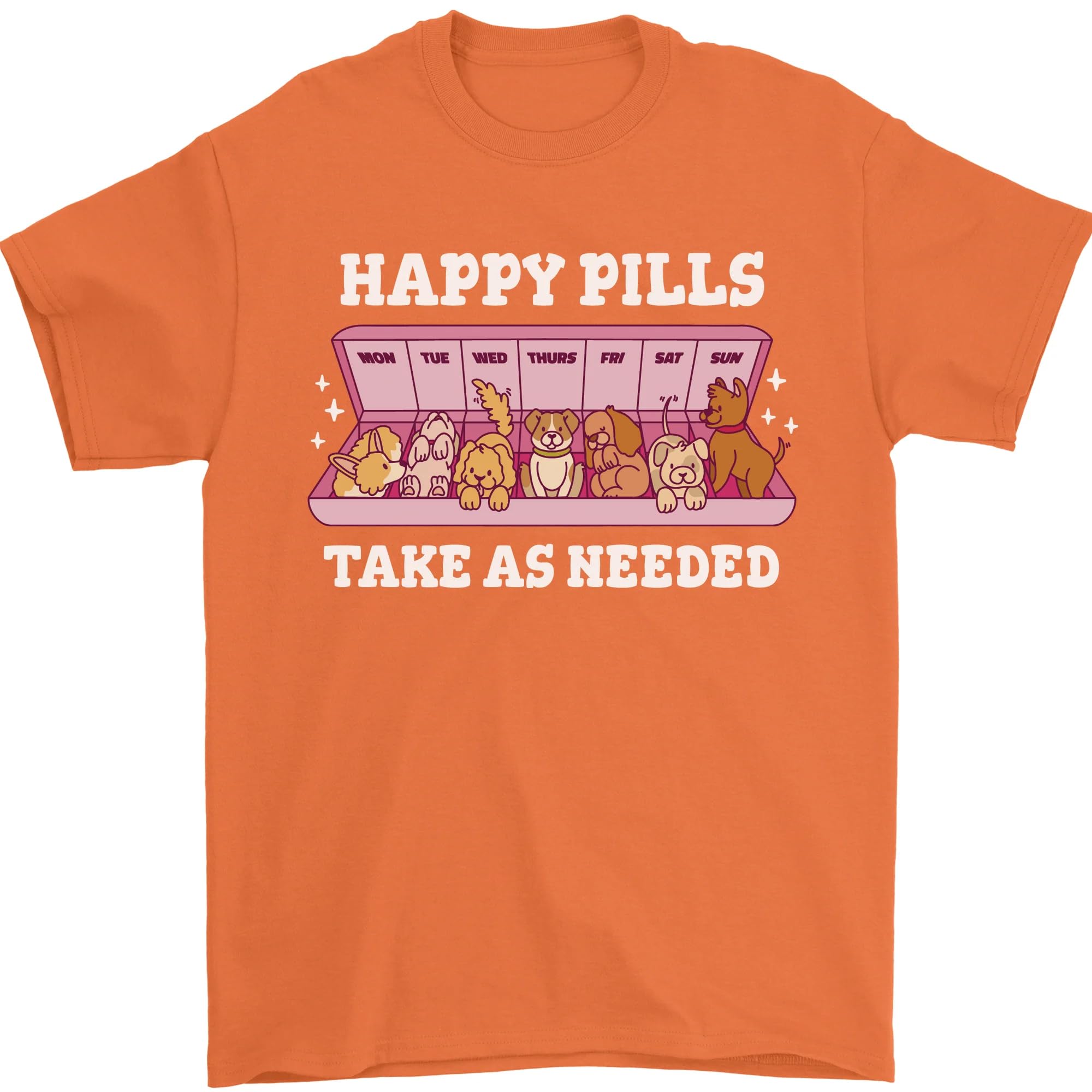 Happy Pills Antidepressants Dogs Mens T-Shirt 100% Cotton Orange S — image 1