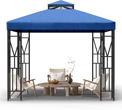 10x10 Outdoor Gazebo Top Replacement, Double Tiered Canopy Covers for Shade and Rain for Lawn,Blue