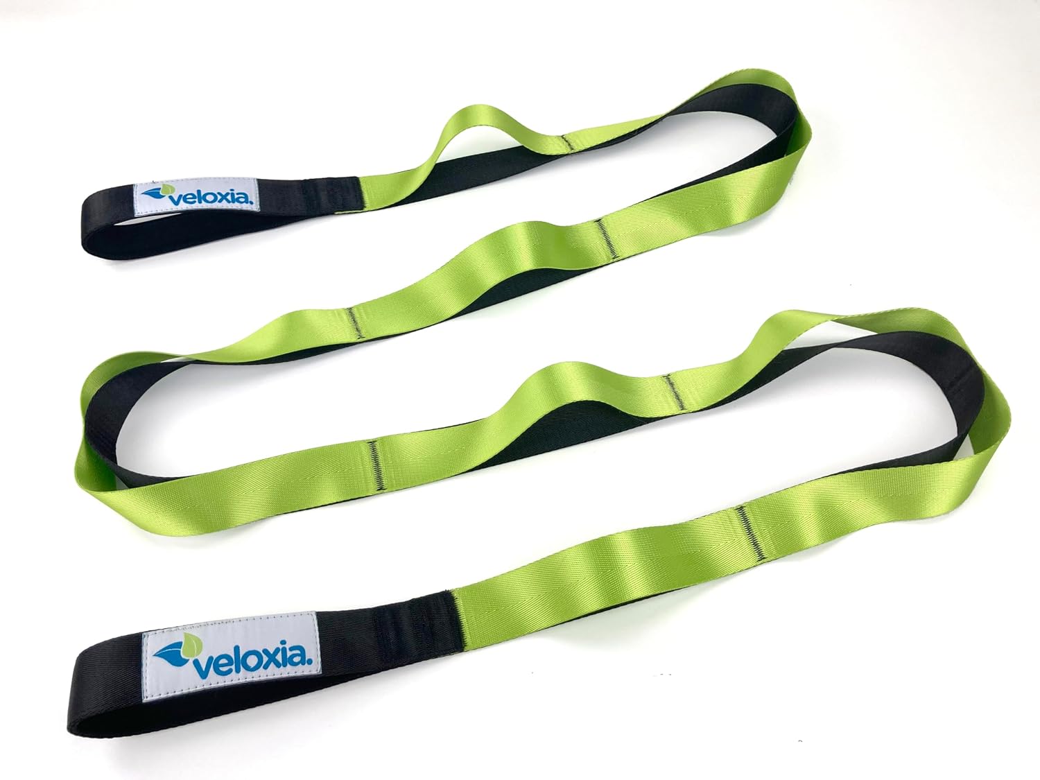 Veloxia Stretching & Mobility Strap â 10-Loop Nylon Stretch Strap with Padded Handles â For Physiotherapy, Rehab, Flexibility Training, Recovery & Yoga â Adjustable Multi-Loop Design (Green)