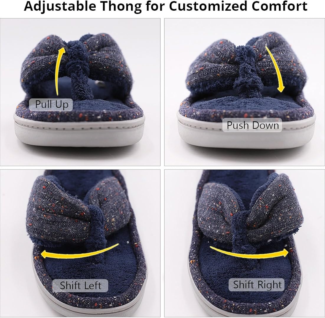 Women's Soft & Comfy Knitted Plush Fleece Lining Memory Foam Spa Thong Flip Flops House Slippers