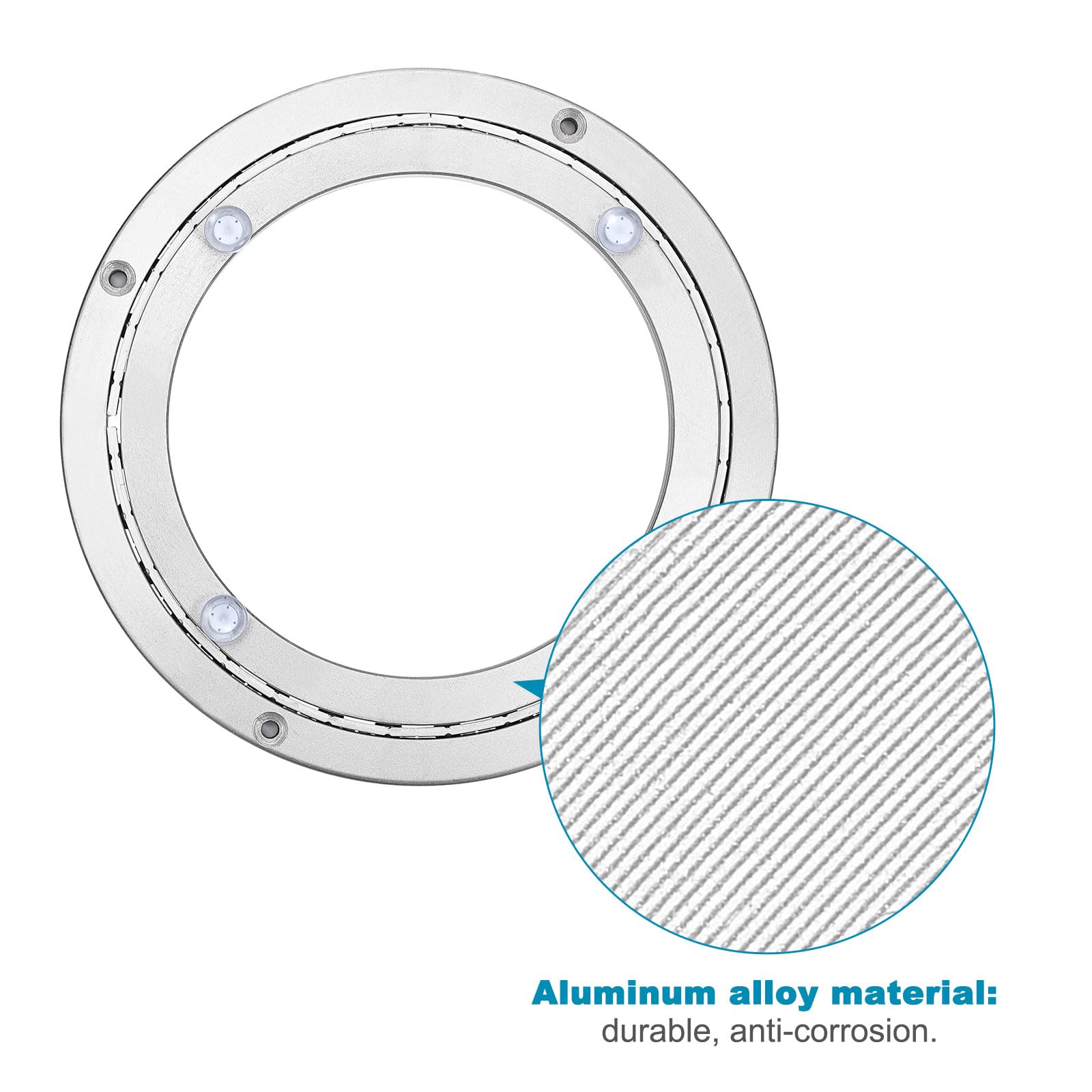 sourcing map Rodamientos giratorios de metal de aluminio Lazy Susan, placa giratoria de 8 pulgadas, silenciosa para mesa de comedor, soporte de exhibición plateado