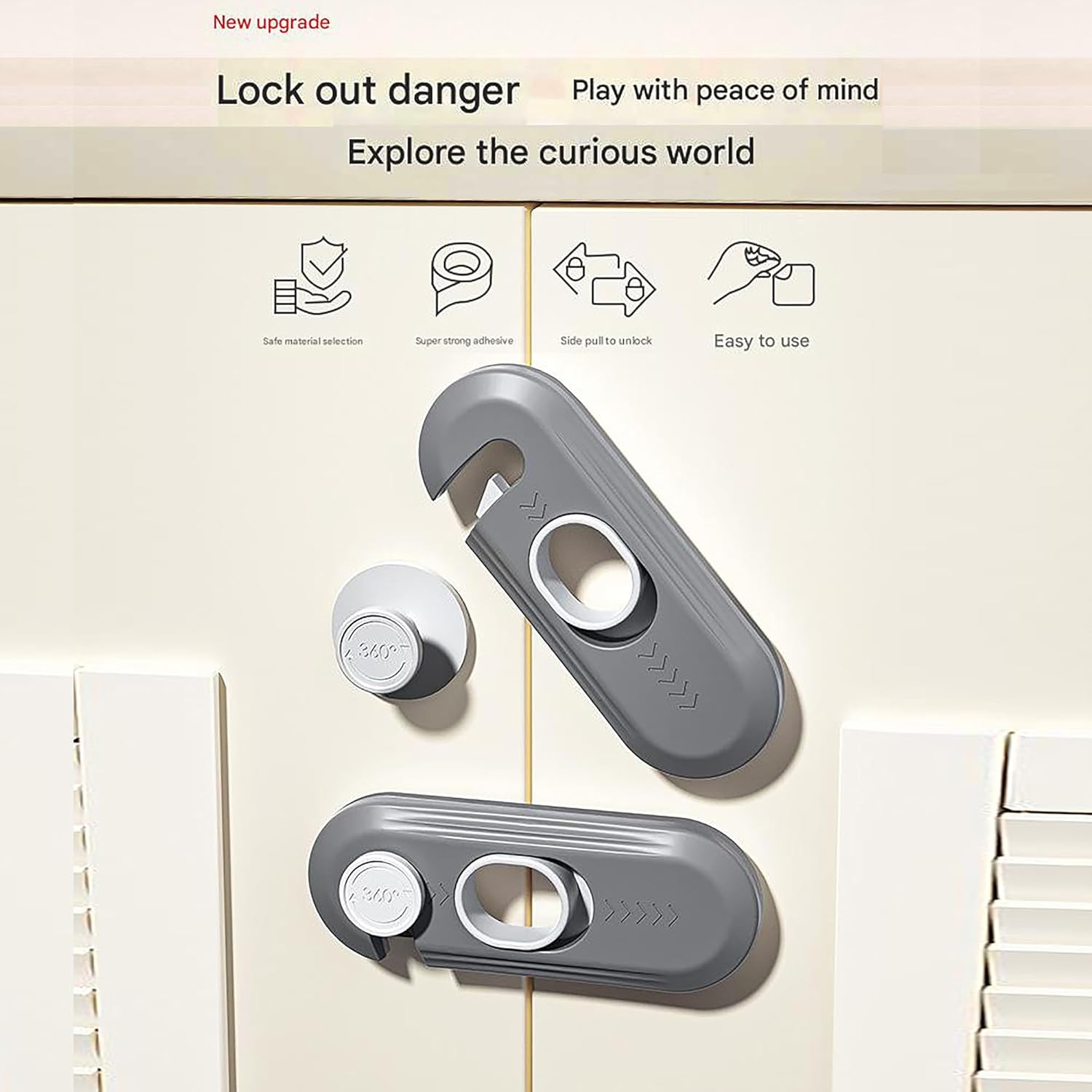 ARQIVO® Cabinet Locks Baby Proofing - Child Safety Cabinet Locks Adhesive Cabinet Locks - Child Safety Locks, Baby Door Lock for Refrigerators Doors, Ovens, Home, Kids, Pets (Mix, Pack of 2)