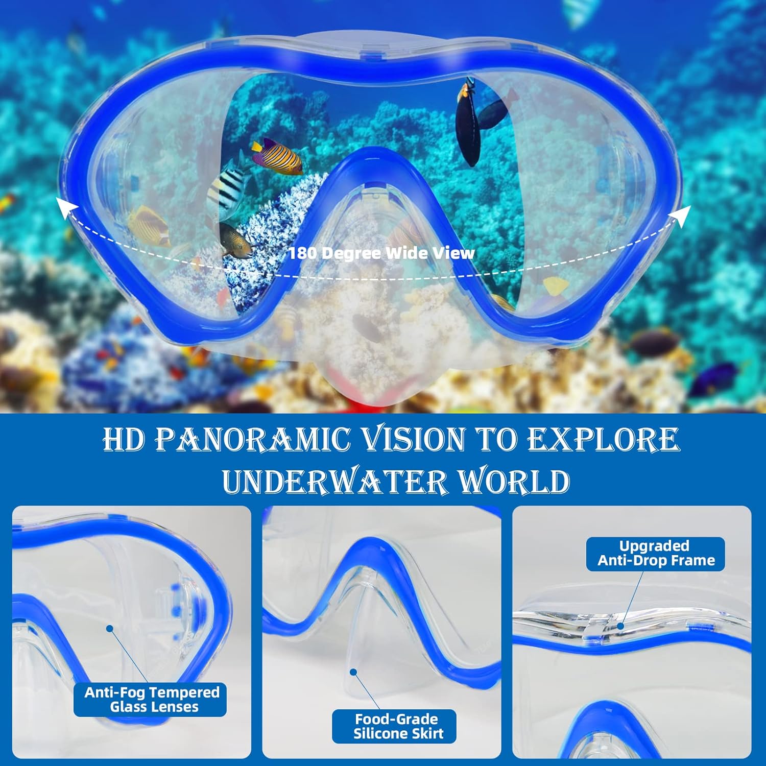 Kids Snorkeling Set - Adjustable Flippers + Panoramic Snorkel Mask + Dry Snorkel Tube + Travel Bags - Suitable for Kids & Juniors, Age 5-14 - Image 3