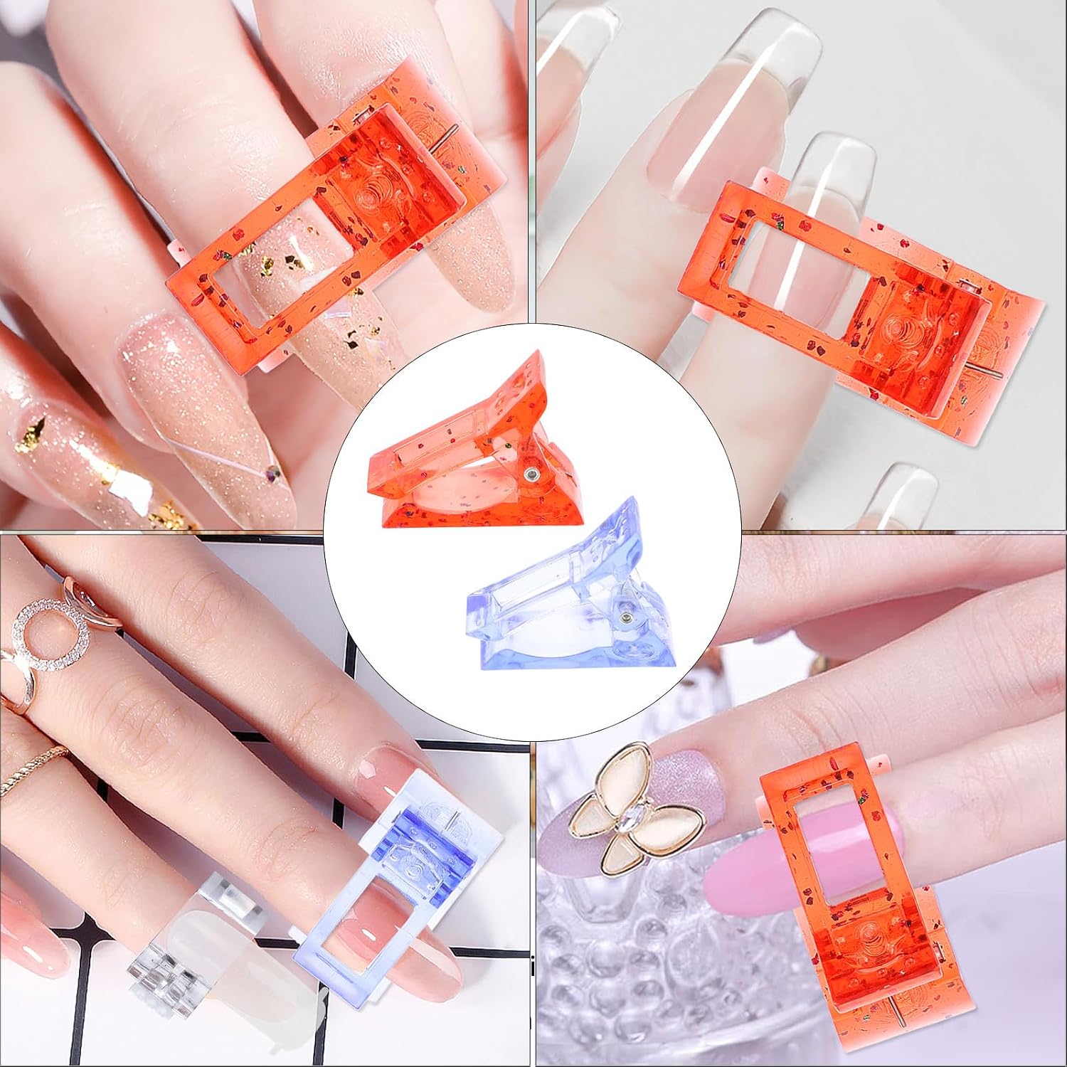 12pcs Professional Nail Extension Clips Finger Tip Mold Clamps Manicure Tool for Acrylic Nail Art with Red and Blue Colors