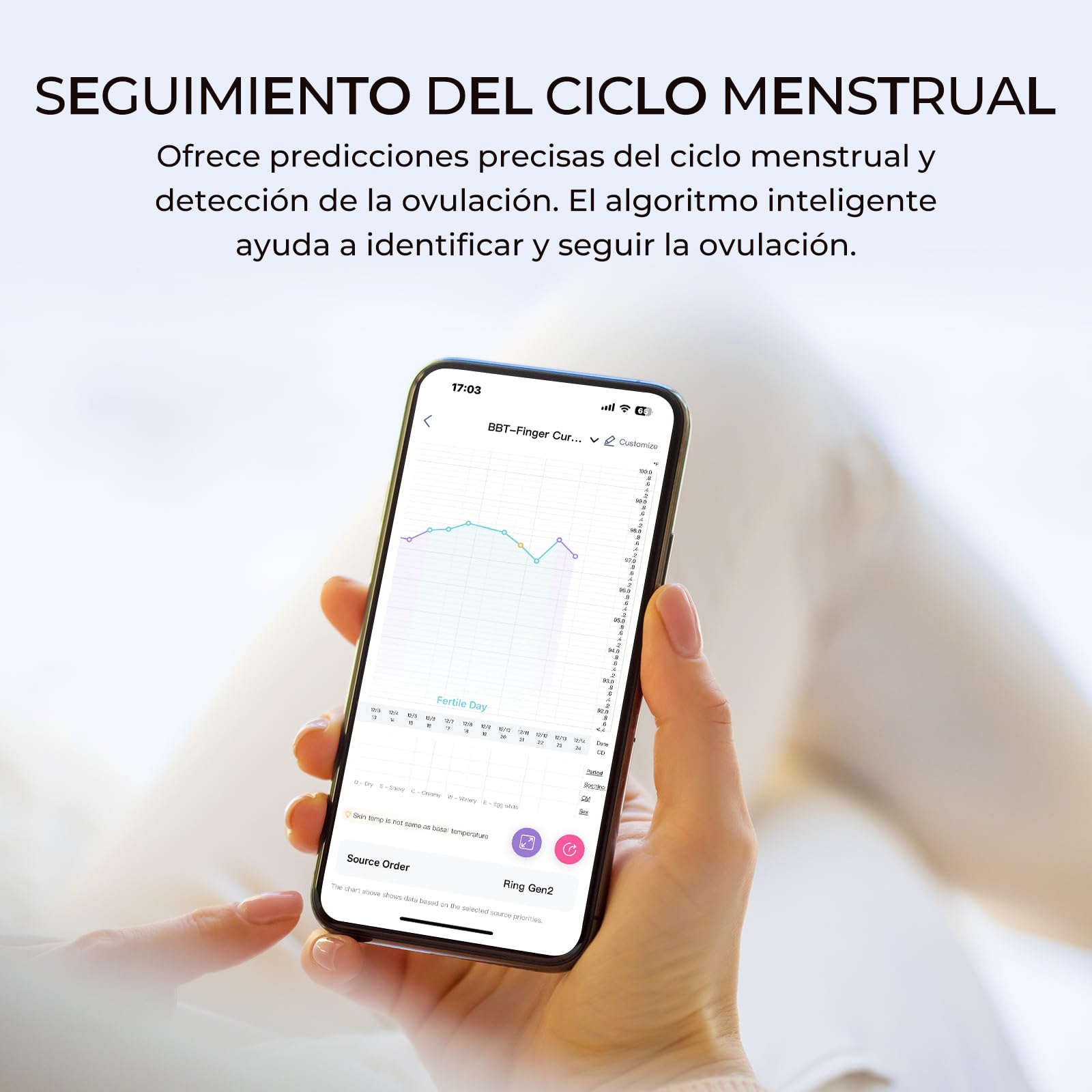 Femometer Anillo Gen2 Monitor Menstrual Fertilidad Ovulación Pulsómetro para Dormir Compañero de Fitness Compatible con iOS/Android Talla 6