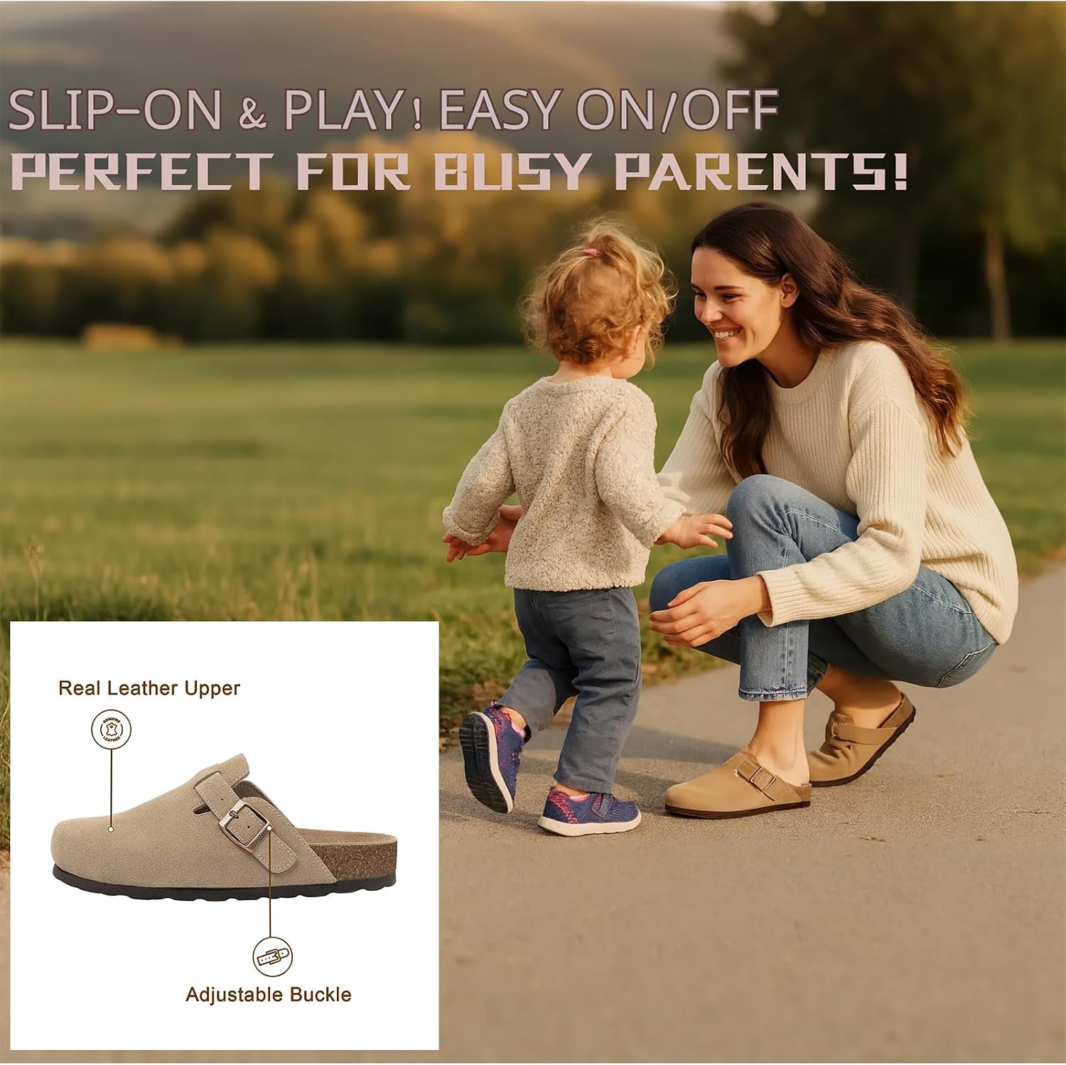 Women and Men Genuine Suede Clogs Cork Footed Sandals Mules Potato Shoes with Arch Support