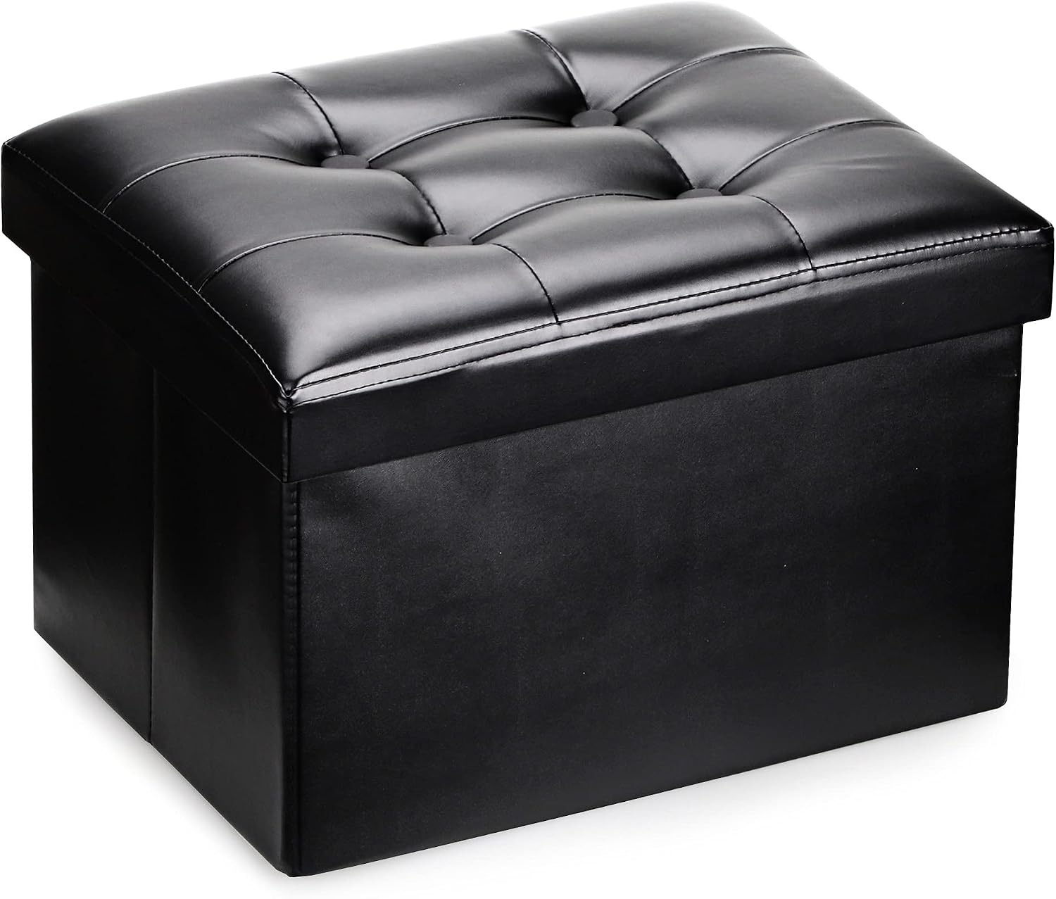 COQOFA Small Leather Ottoman Foot Rest Stool Short Ottoman Stool Folding Storage Ottoman Thicker Foam Especially for Foot Rest 17X13X11 in Black