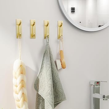 pickpiff Door Hook 8 Pack, 4 Black and 4 Gold, Extra Sticky 10LB (Max), Stainless Holder for Hanging Towel, Coat, Cloth, Purse, Hat, Key,
