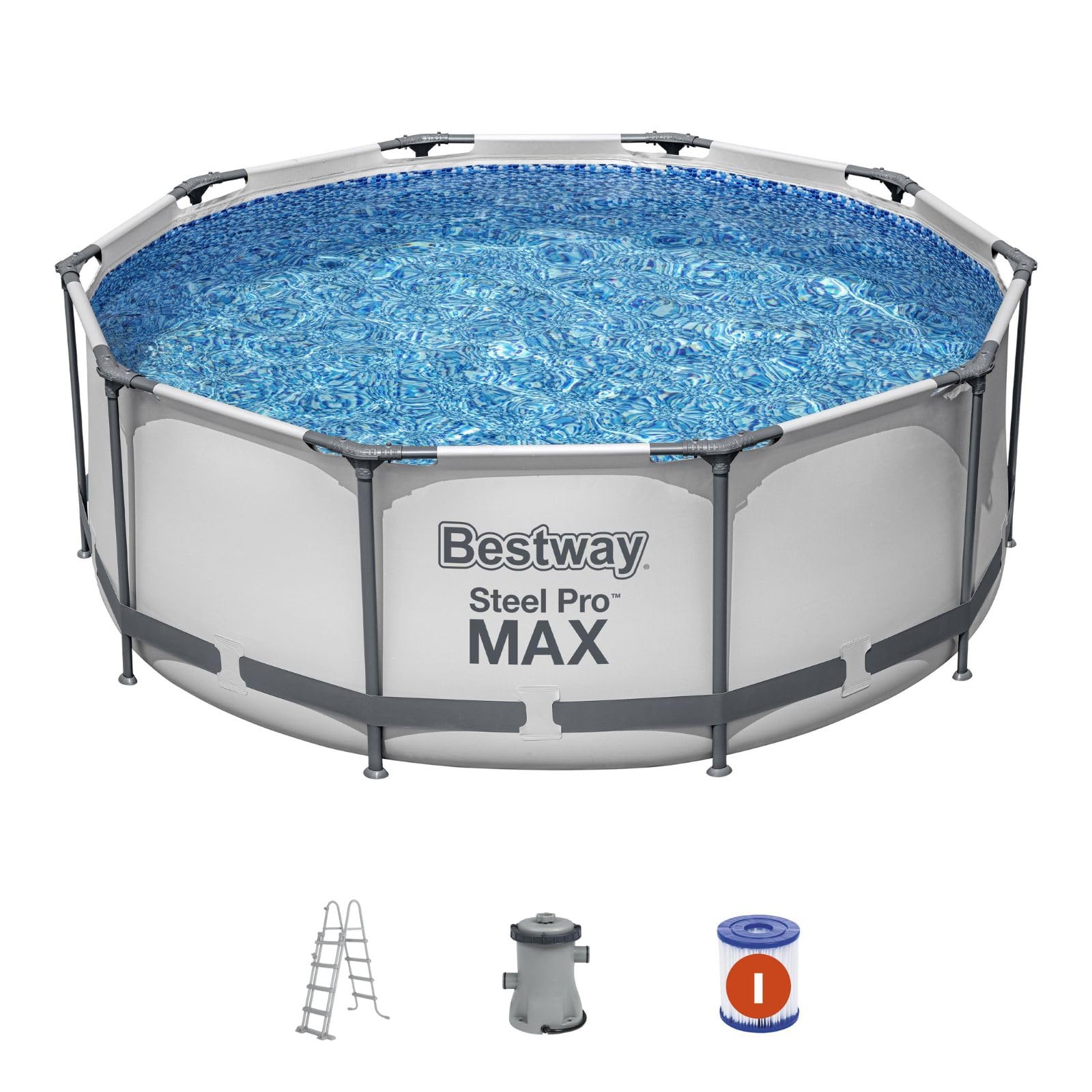 Piscina Desmontable Tubular Bestway Steel Pro MAX 305x100 cm con Depuradora Cartucho 1.249 L/H con Escalera