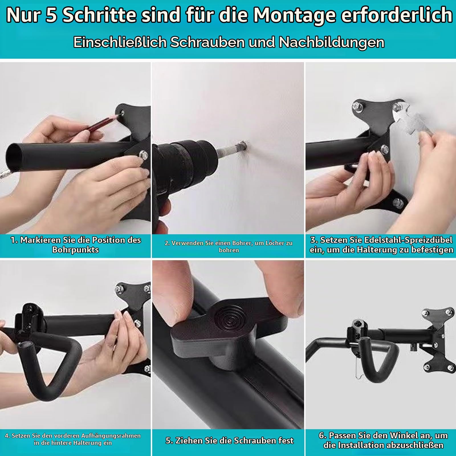 Wandhalterung fahrrad, 30 KG Tragen, Fahrrad wandhalterung, Winkel und Wandabstand einstellbar, Fahrradhalterung wand, Fahrradständer für mountainbike, Rennrad MTB für Die Garage Mit Radriemen Baumarkt