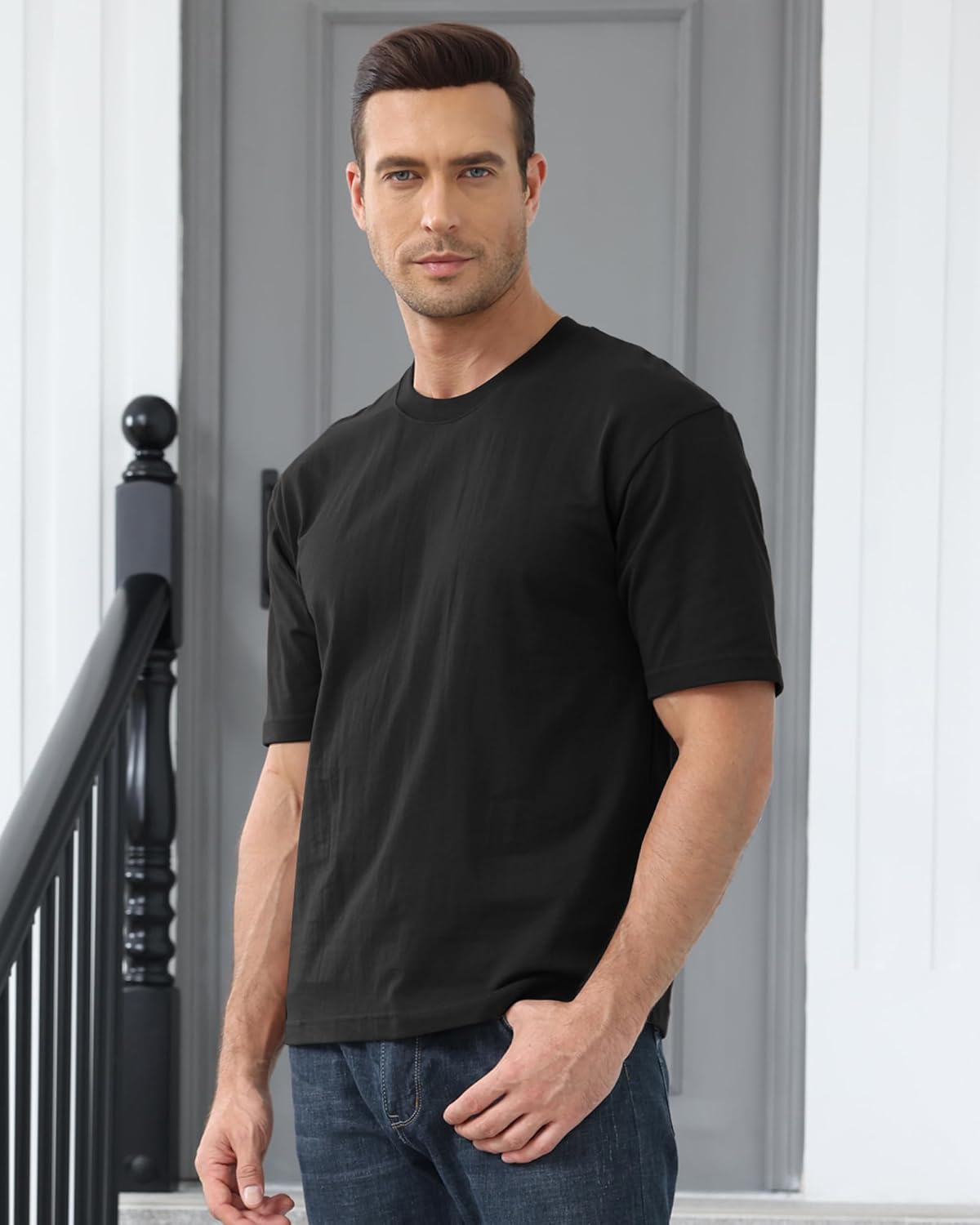 Men's Fashion Oversized T-Shirts Short Sleeve Basic Cotton Crew Neck Loose Fit Athletic Tees Tops - Image 2