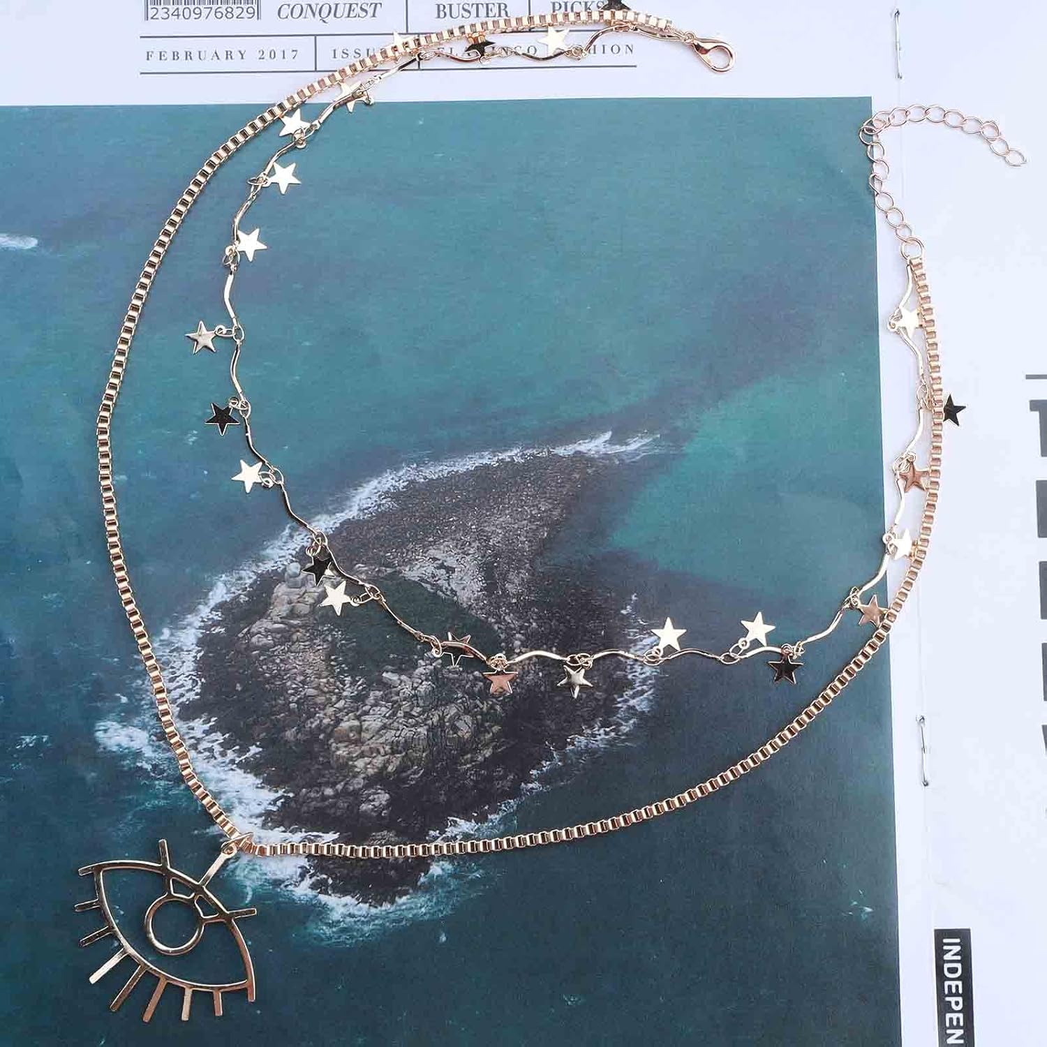 Large Evil Eye Pendant Necklace Gold Dangle Star Choker Necklace Boho Layered Necklace Eyelash Necklace Chain Jewelry for Women Protection Necklace Gifts - Image 5