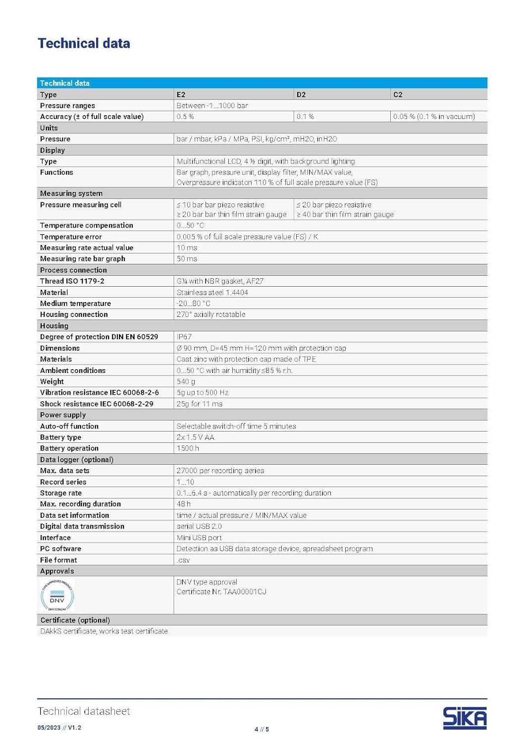 Digital Pressure Gauge–0.5% FS Accuracy, Min/Max, IP67, -14/40 psi (-1/3 bar) Range – Industrial Precision Calibrator for Pressure Testing & Calibration-SIKA E2 (EME8REF-E2-0003)