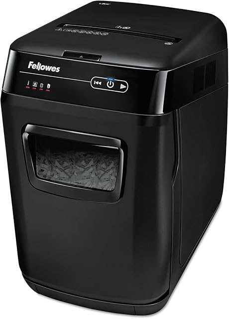 Déchiqueteuse Fellowes AutoMax 150C à coupe croisée de 150 feuilles avec protection contre les bourrages pour déchiquetage sans effort (4680001), noir