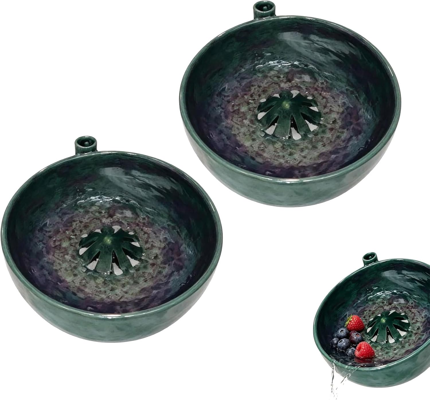 Self Spinning Berry Washing Bowl Ceramic, Automatic Berry Wash Bowl, Fruit and Vegetable Washer with Drain, Fruit Washer Spinner Bowl Quickly Wash, For Kitchen Trawberries Blueberries (2 PCS)