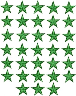 MSCFTFB 33 Pieces Assorted Colors Small 5 Star Iron on Patches Sew Embroidered Patches Appliques Embellishments for Clothing Jackets Backpack Repairing Decorations (Christmas Green)