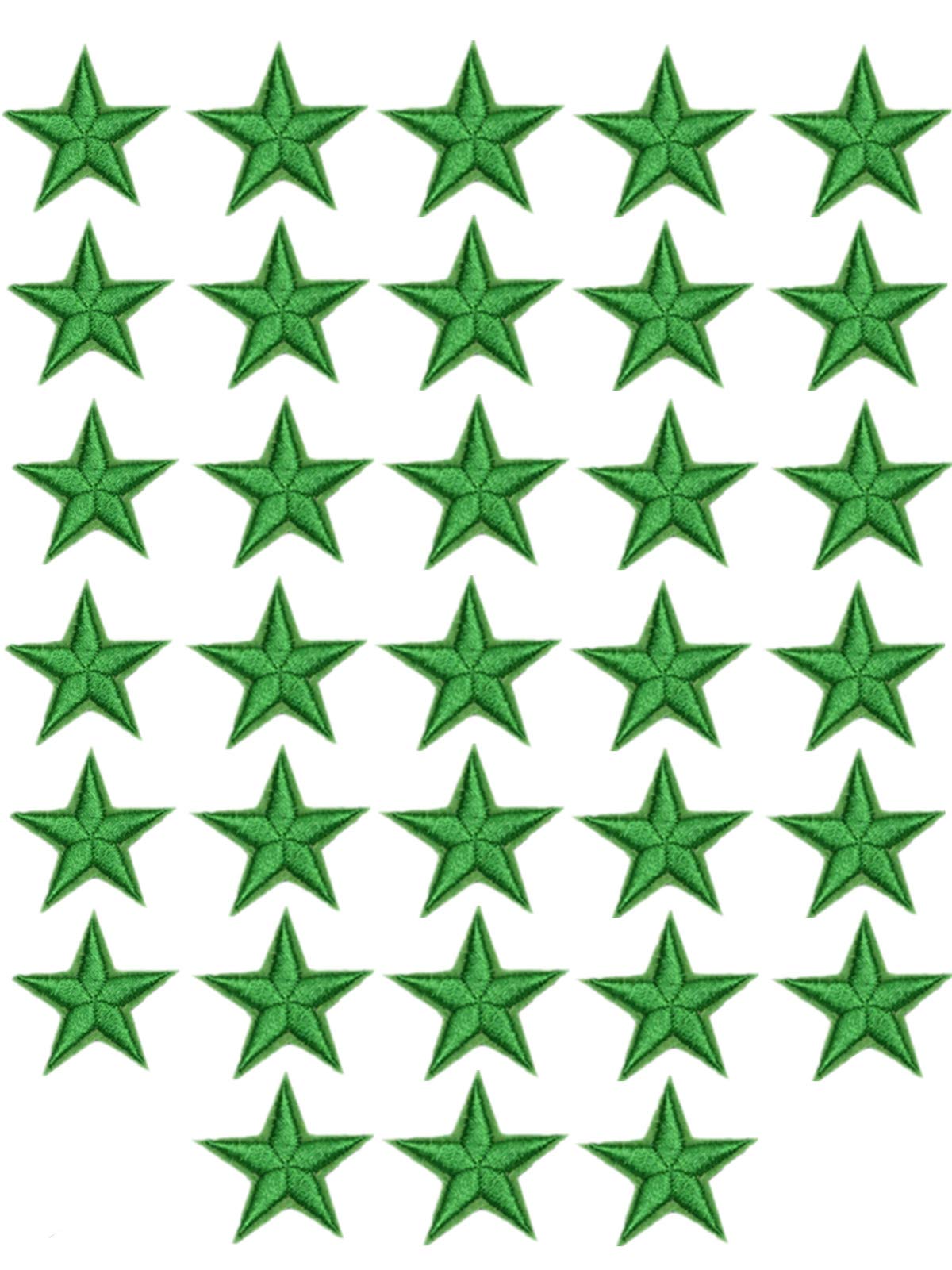 MSCFTFB 33 Pieces Assorted Colors Small 5 Star Iron on Patches Sew Embroidered Patches Appliques Embellishments for Clothing Jackets Backpack Repairing Decorations (Christmas Green)