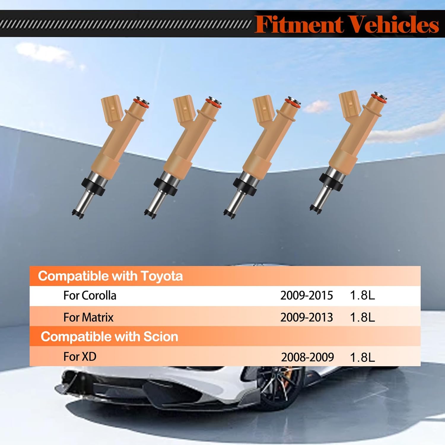 Fuel Injectors 23250-0T020 Set of 4 Compatible with Toyota Corolla 2009 2010 2011 2012 2013 2014 2015,for Matrix 2009-2013,for Scion xD 2008 2009 1.8L Replace 23209-09140