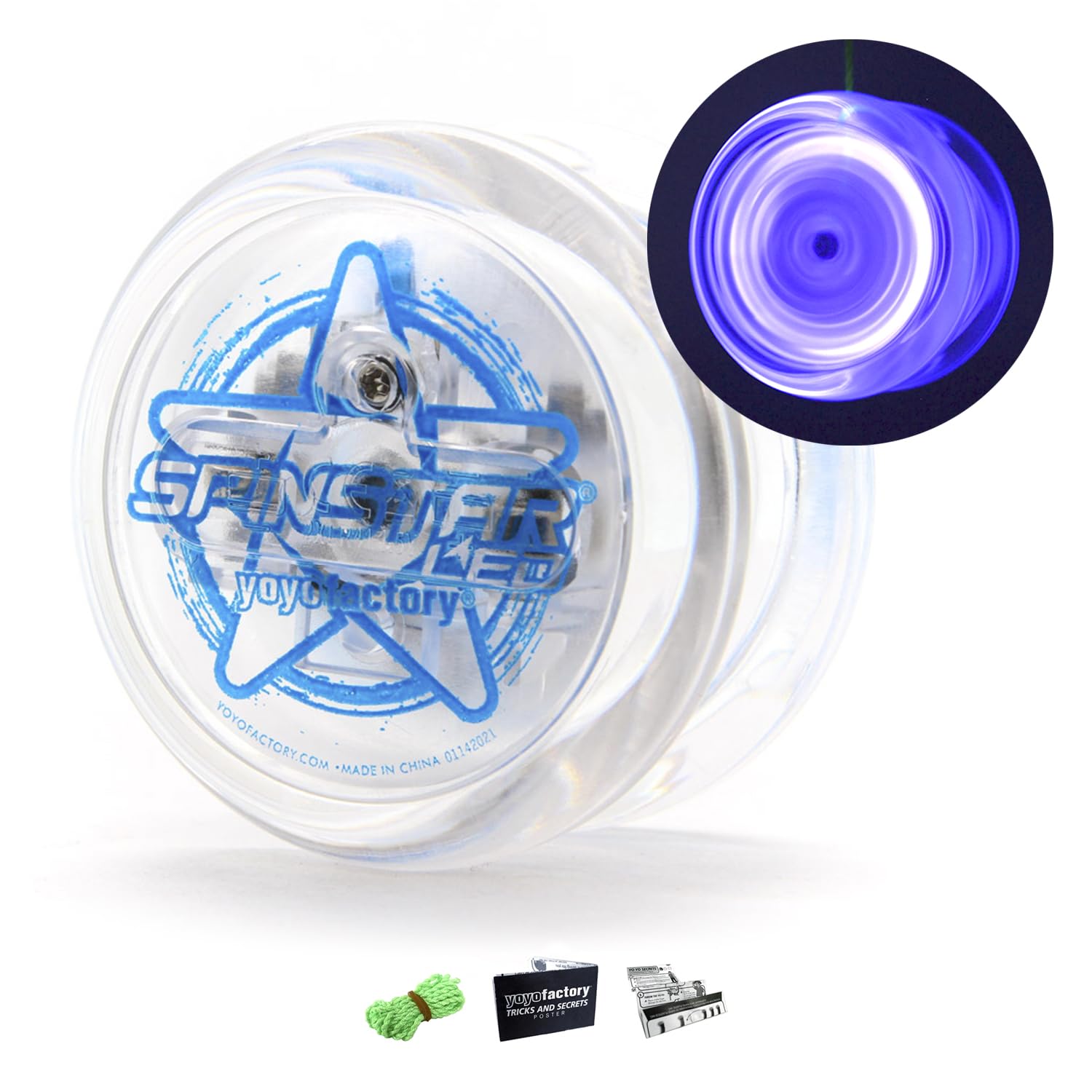 SPINSTAR LED Yo-Yo - BLUE (light up starter yoyo, high speed plastic bearing, string and batteries included)