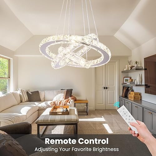 Miniatura 3 de Cainjiazh Modern LED Chandeliers Crystal Chandelier 3 Ring Pendant Lighting Adjustable Stainless Steel Ceiling Light Fixture for Living Room Dining