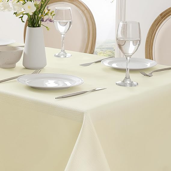 Softalker Cream Table Cloth Rectangular 140x200 cm Linen Texture Wipe Clean Tablecloth Water Resistant Table Cloths Stain Resistant Table Cover for Birthday Party Wedding Outdoor Spring Easter