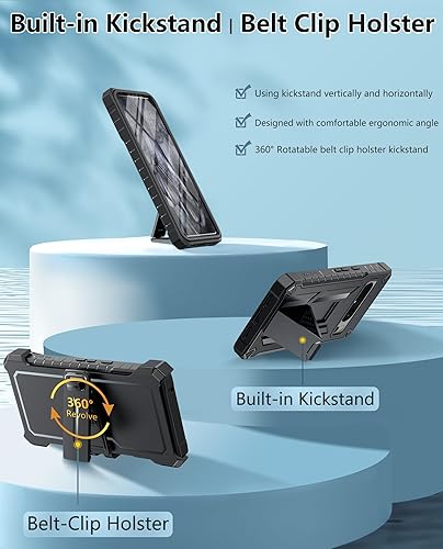 Miniatura 3 de FNTCASE Funda para Google Pixel 8 Pro protector de pantalla integrado y soporte y funda con clip para cinturón, marco frontal extra, cuerpo completo