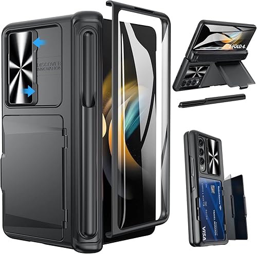 Viaotaily Funda para Galaxy Z Fold 4 con soporte para bolígrafo S, tarjetero y protección de bisagra, protector de pantalla integrado y cubierta de
