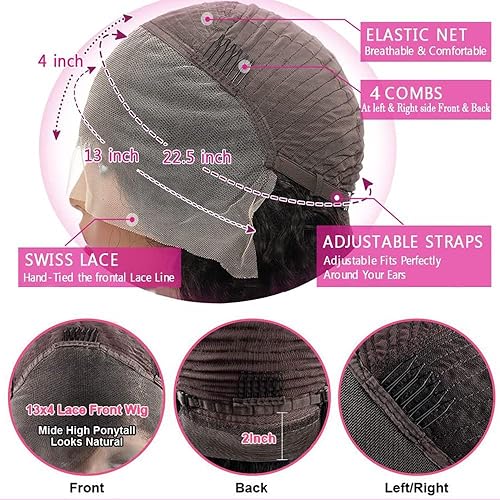 Miniatura 4 de AIGOLQUEEN Pelucas de cabello humano lacio de 26 pulgadas con encaje frontal de 13 x 4 pulgadas, prearrancadas con abuelitos, pelucas de cabello